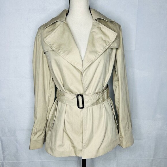 Massimo Dutti Sz S Mid-Length Equestrian Open-Front Tan Belted Trench Coat - Picture 1 of 9